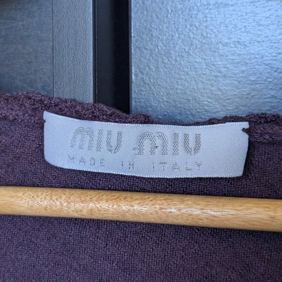Vintage Miu Miu Cardigan Purple Tie Front Cropped Wool Silk Size 42 Small - Picture 4 of 10